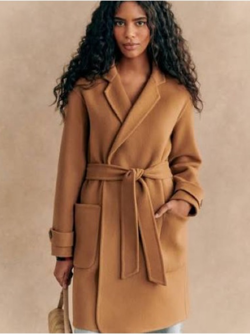 Sezane Archives Rick Coat Camel Belted Wool Pea Coat